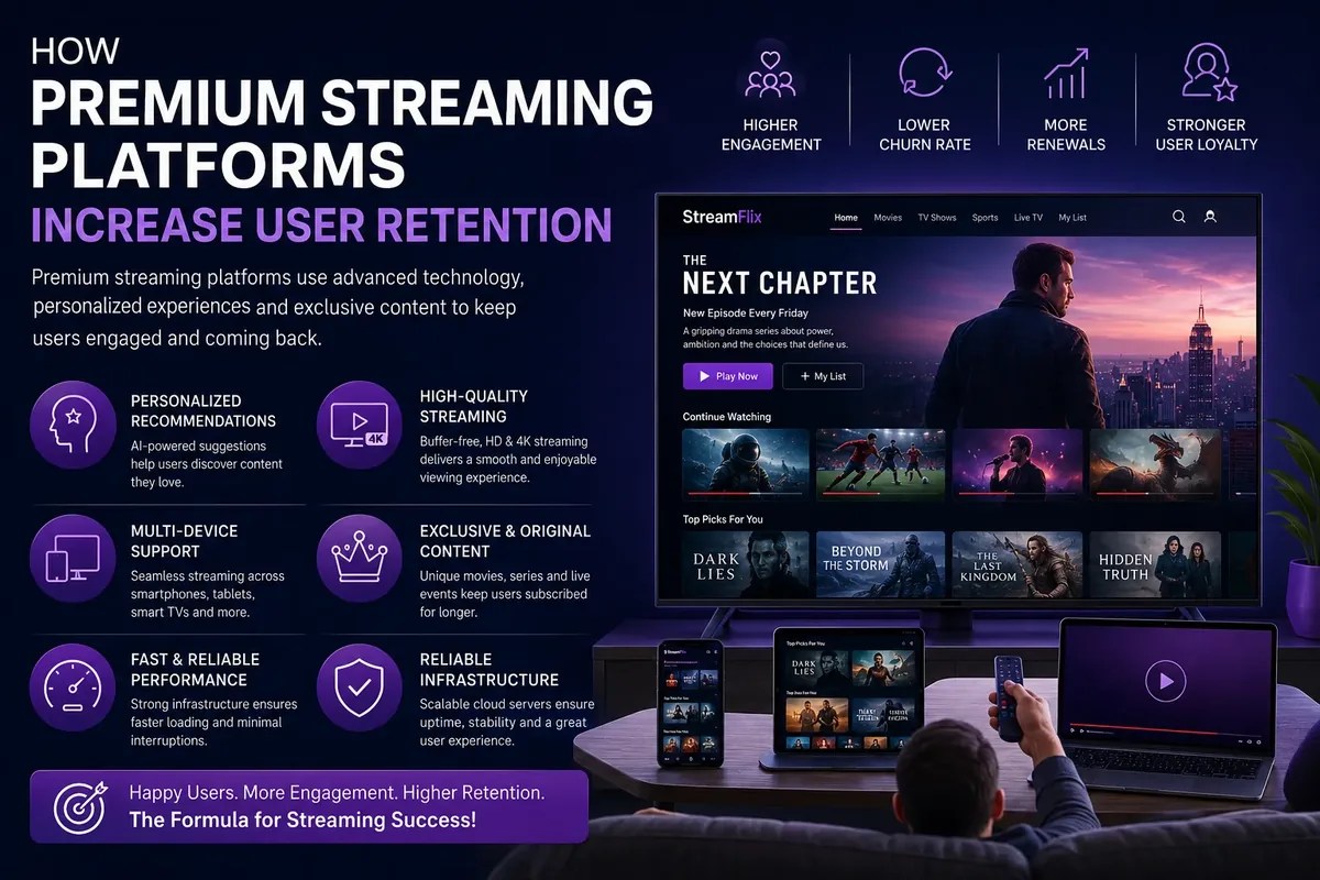 Premium streaming interface with content categories