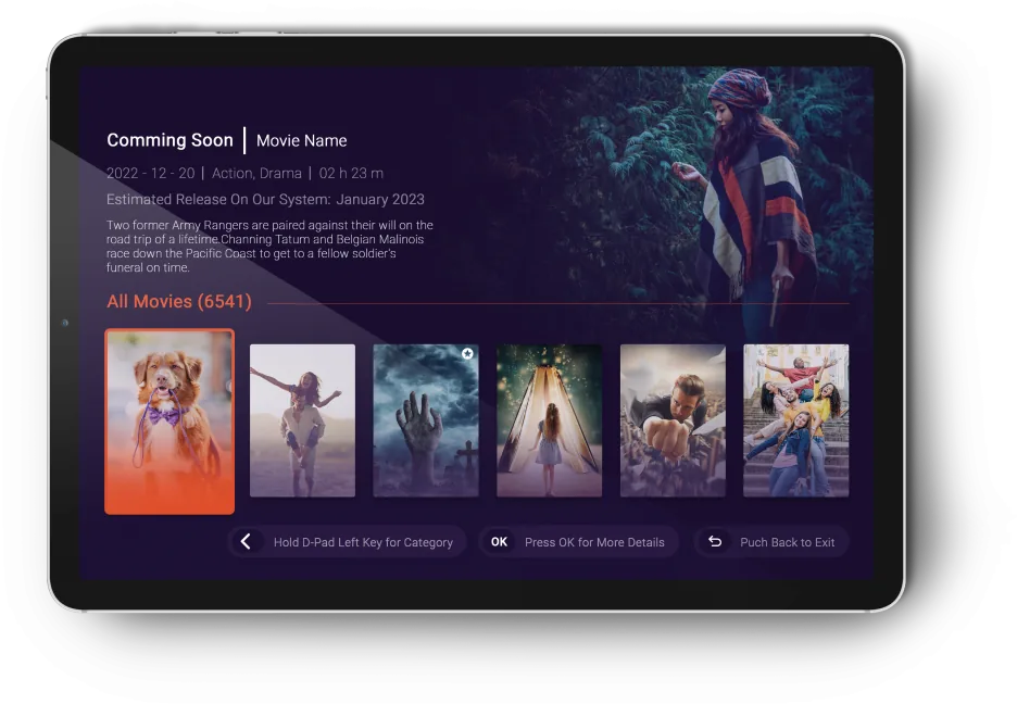 Branded player catalogue view on a tablet