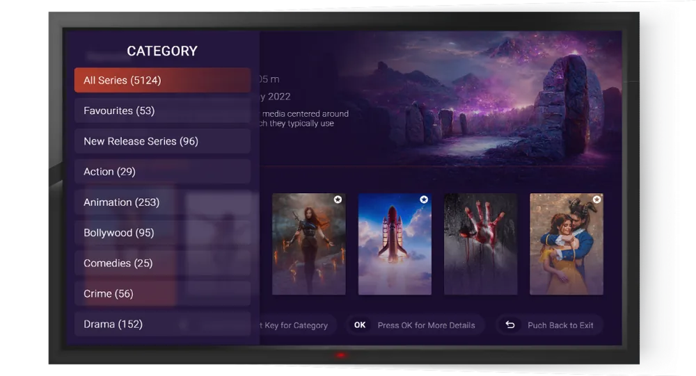 Branded player running on a television screen
